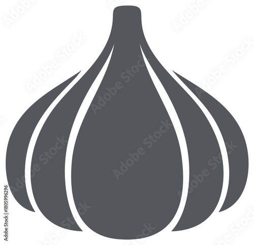 Garlic graphic element in solid gray with cloves on a white background for use in designs and layouts