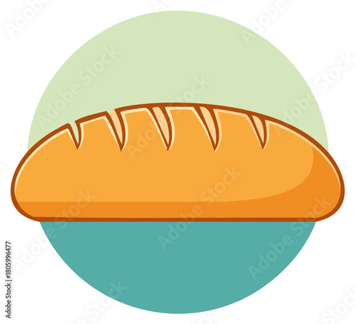 Cartoon Style Loaf of Bread on Colorful Round Badge