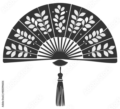 Elegant Ornamental Fan with Leaf Pattern and Tassel Accent