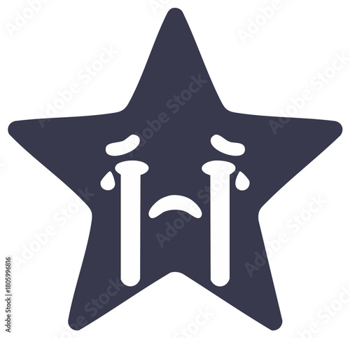 Crying Star Vector Icon Graphic with Tears Streaming Down Symbolizes Sadness and Disappointment