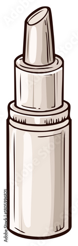 Drawing of a classic lipstick tube with a slanted tip and silver casing