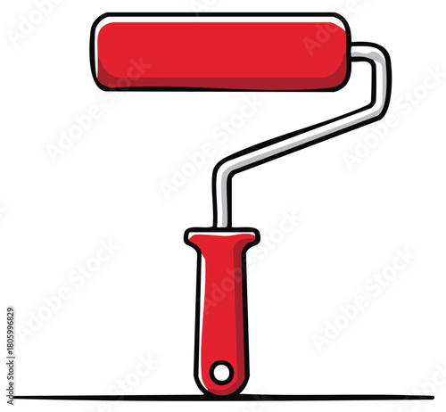 Red Paint Roller Tool Illustration on White Background for Interior Painting and Wall Coloring Projects Renovation