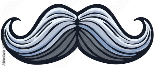 Stylized Gray Mustache Graphic with Swirling Ends, Facial Hair Accessory Icon Illustration, Vintage or Hipster Flair