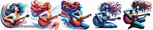 vector image of a woman playing guitar with a white background