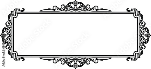 Elegant black ornamental frame, featuring intricate scrollwork and a rectangular shape, perfect for adding a touch of classic sophistication