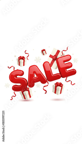 Bold 3D Red SALE Banner with Festive Paper Gifts and Snowflakes - Holiday Promotion Design Element with Copy Space. wallpaper
