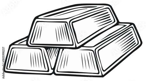 Stylized Gold Bars Stack Depicting Wealth and Treasure in Line Art