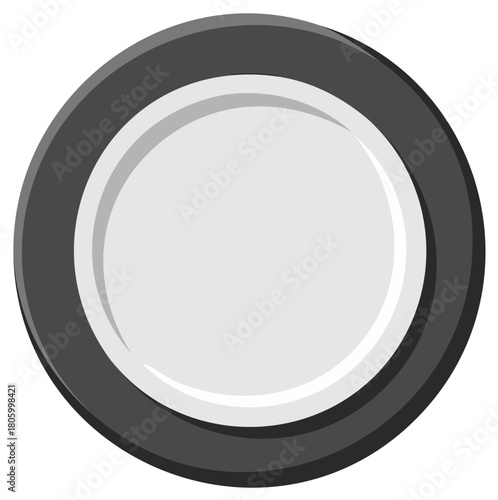 Illustration of a simple round empty plate with grey rim on white background