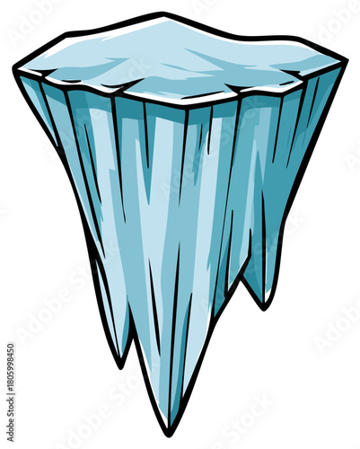 Single Iceberg Illustration with Blue Hue and Sharp Edges Melting into the Sea