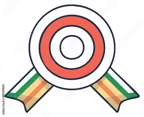 Circular prize ribbon award with Irish flag colors. Patriotic cockade rosette vector illustration.