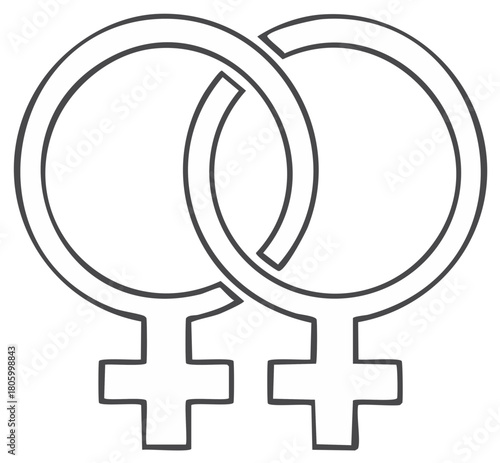 Two intertwined symbols representing lesbian couple with a minimalist design