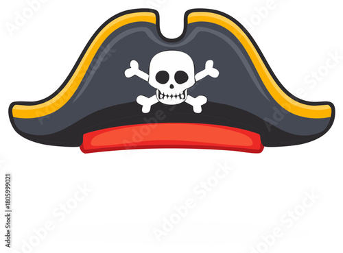 Vibrant cartoon pirate hat with skull and crossbones Jolly Roger emblem illustration