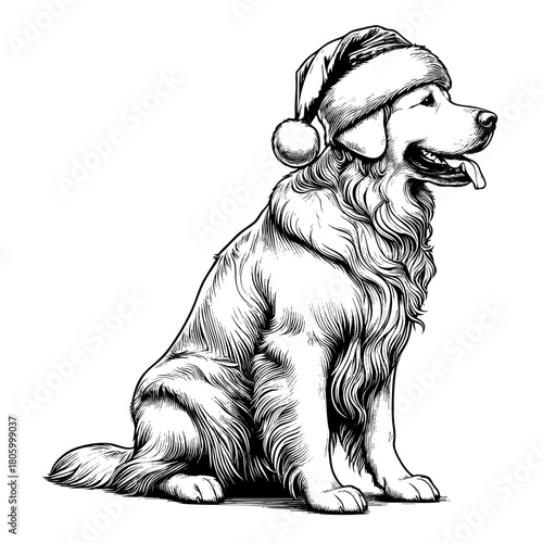 Hand drawn cute Labrador Retriever wearing a Santa hat, vector sketch isolated on white background, SVG vector	