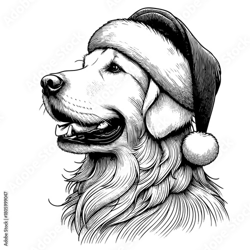 Hand drawn cute Labrador Retriever wearing a Santa hat, vector sketch isolated on white background, SVG vector	