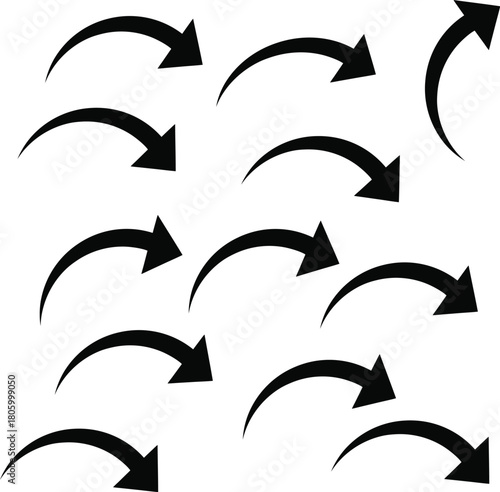 Curved Arrow Icons: Set of Arc, Bend, and Directional Pointer Symbols