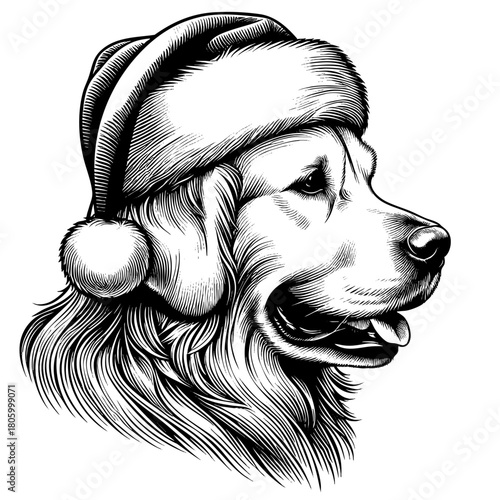 Hand drawn cute Labrador Retriever wearing a Santa hat, vector sketch isolated on white background, SVG vector	