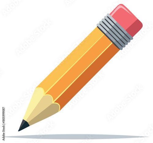 Bright yellow wooden pencil with pink eraser and sharp graphite tip an essential tool for writing drawing or school