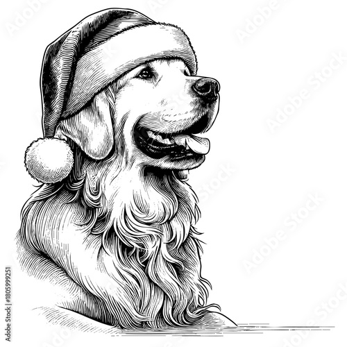 Hand drawn cute Labrador Retriever wearing a Santa hat, vector sketch isolated on white background, SVG vector	
