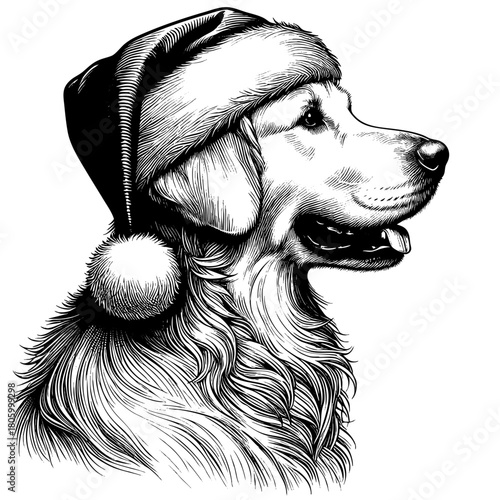 Hand drawn cute Labrador Retriever wearing a Santa hat, vector sketch isolated on white background, SVG vector	