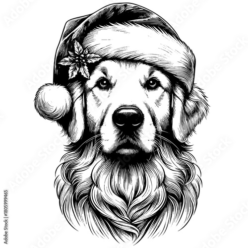 Hand drawn cute Labrador Retriever wearing a Santa hat, vector sketch isolated on white background, SVG vector	