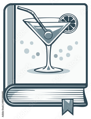 Stylized Cocktail Recipe Book Illustration with Martini Glass on the Cover