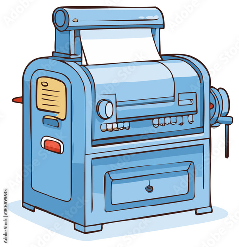Classic Perforator Machine with Data Tape Cartoon Illustration
