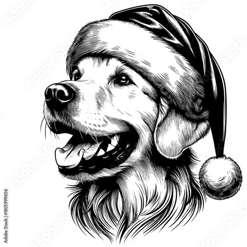 Hand drawn cute Labrador Retriever wearing a Santa hat, vector sketch isolated on white background, SVG vector	
