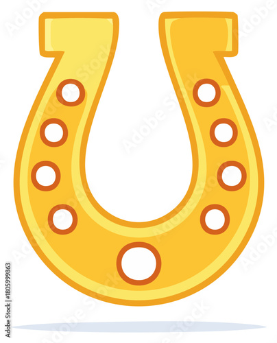Golden Horseshoe Good Luck Charm and Fortune Symbol Vector Illustration