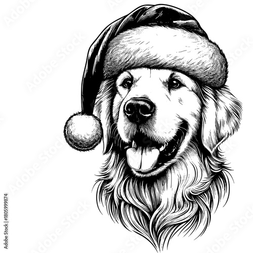Hand drawn cute Labrador Retriever wearing a Santa hat, vector sketch isolated on white background, SVG vector	