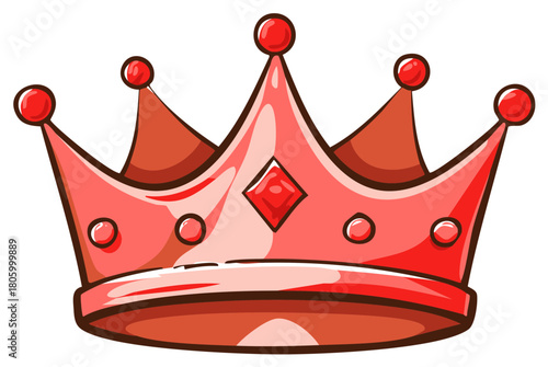 Shiny red royal crown with gems. Cartoon illustration of monarch headwear for a king or queen.