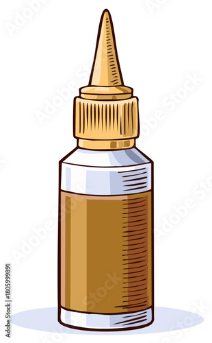 Vector cartoon illustration of a liquid glue bottle with a fine point applicator nozzle