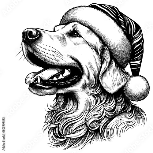 Hand drawn cute Labrador Retriever wearing a Santa hat, vector sketch isolated on white background, SVG vector	