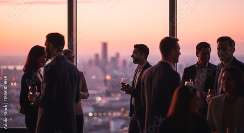 Intimate gathering with blurred silhouettes and bokeh lights creates an enigmatic and sociable atmosphere for special occasion and celebration.