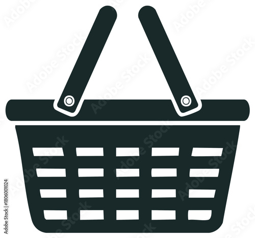 Empty dark shopping basket icon for retail, grocery, and consumerism design elements