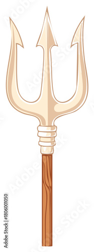 Classic mythological trident illustration with a wooden shaft powerful god weapon