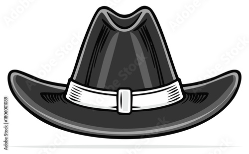 Iconic Black Cowboy Hat with White Band Vector Illustration Representing Western Culture