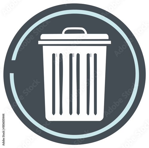 Clean white trash can icon within a circular frame symbol
