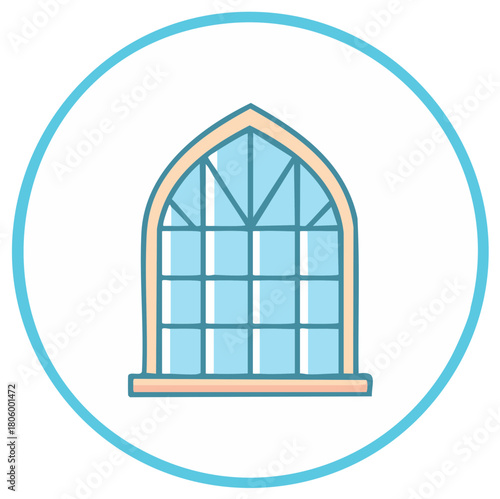 Doodle window arch with pane glass and circle outline for web use