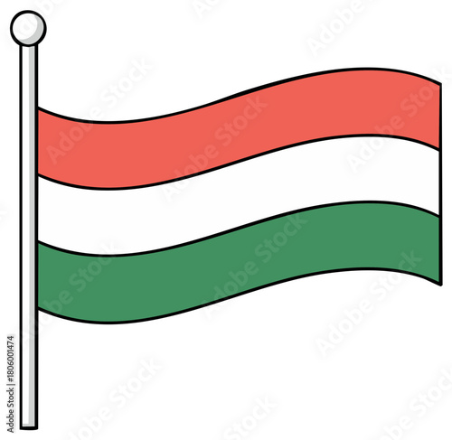 Waving Tricolor Flag Red White Green on Pole
