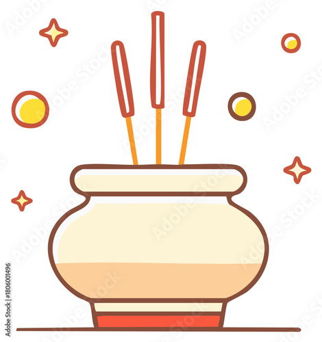Incense Sticks in Bowl Surrounded by Stars Spiritual Decoration Icon