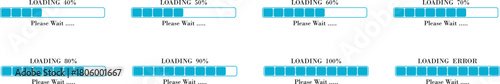Loading Bar Please Wait Progress Icon set. Graphic Design Elements for Web, App, or Download Process with Please Wait Text. Percentage loading bar infographic icon. Load,Download indicator sign.
