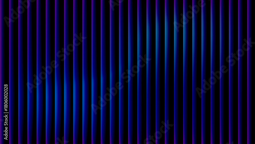 Purple Teal Wavy Reeded Stripes, Glowing gradient glass lines on black vector background for banners posters and wallpapers
