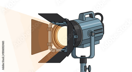 Studio Fresnel Light with Barn Doors Illustration.