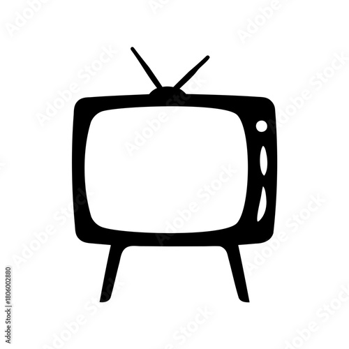 Silhouette of a retro television set with antenna on a white background