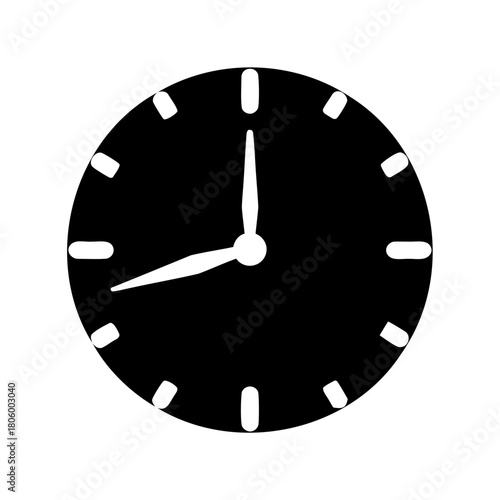 Simple black and white clock design illustrating a specific point in time