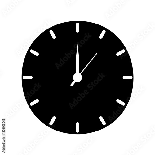 Simple black clock face showing one o'clock, for timekeeping and scheduling