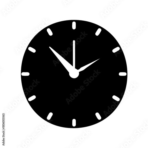 Simple Black and White Clock Showing The Time Nearly Ten Past Two