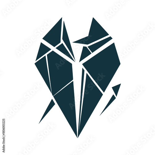 Dark Teal Abstract Geometric Heart Shape on White Background vector illustration