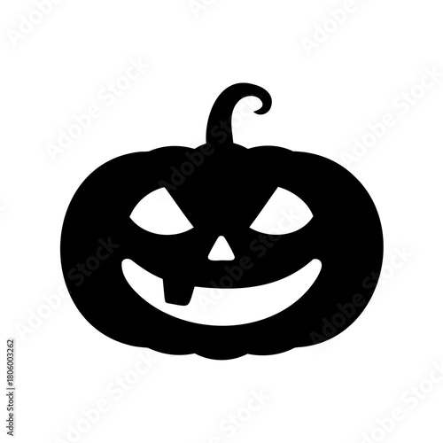 Black silhouette of a spooky and grinning Halloween pumpkin jack o lantern