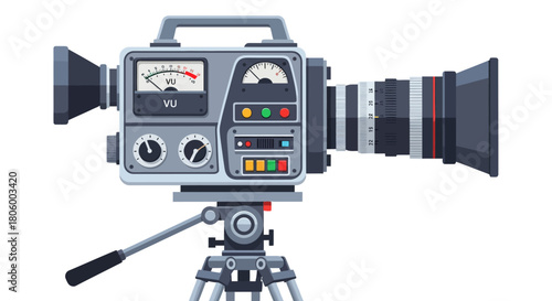 Vintage Film Camera on Tripod Vector Illustration.